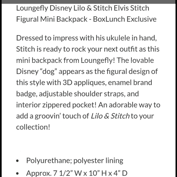 NWT Loungefly Lilo and Stitch Elvis mini backpack - Picture 4 of 11